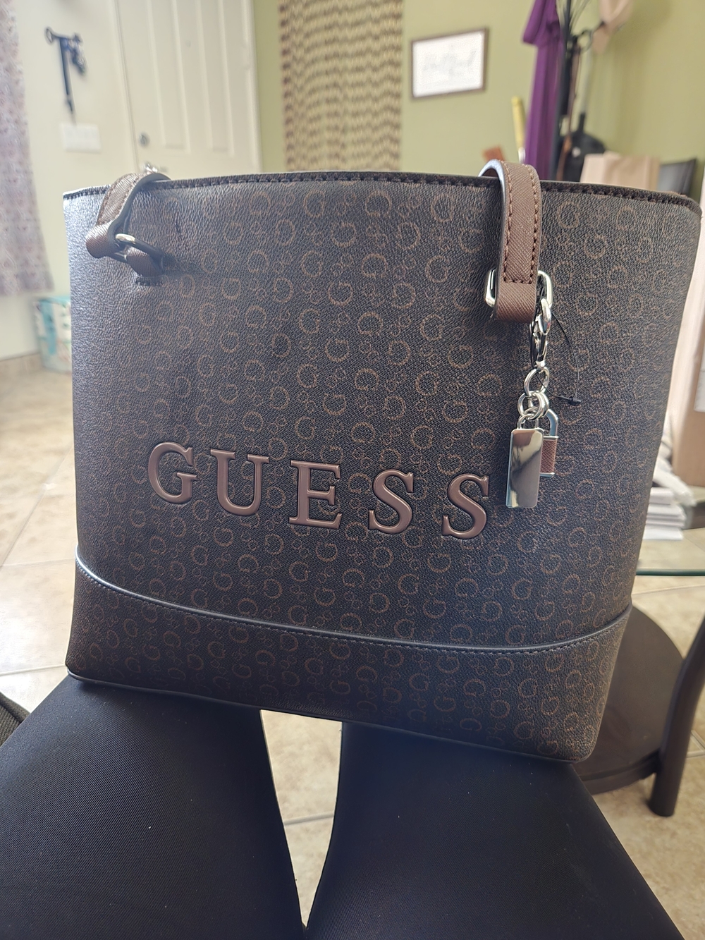 GUESS Brown Logo Tote Bag